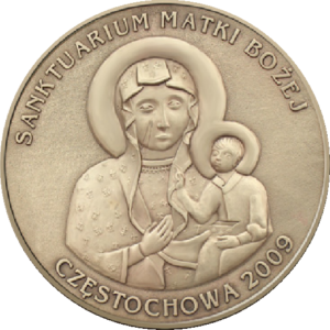 Maryja z Jezusem na rewersie medalu okolicznościowego