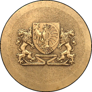 Dwa lwy w herbie na medalu okolicznościowym